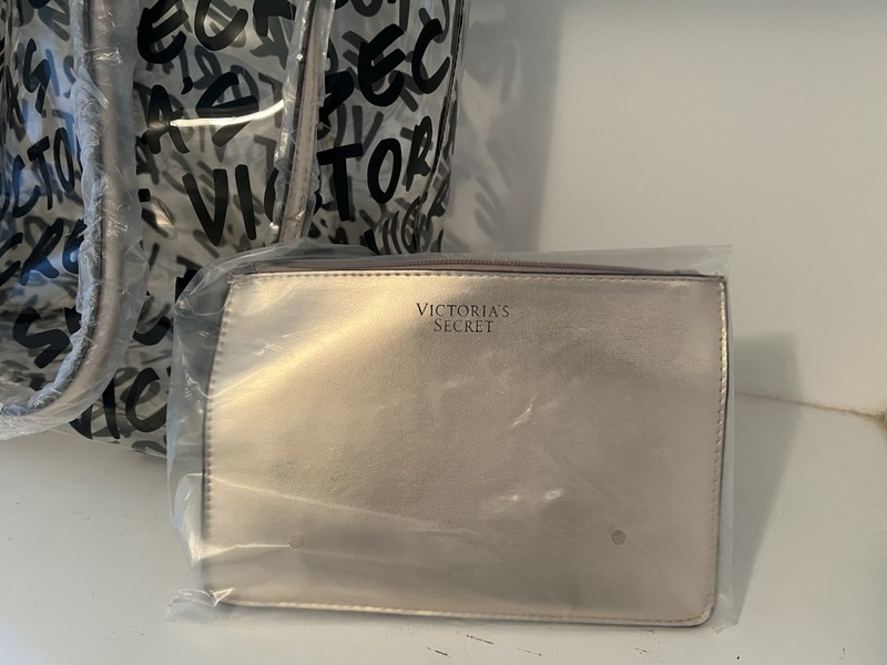Victoria's Secret Clear Logo Print Large Tote Bag w/ Removable Pouch gallery