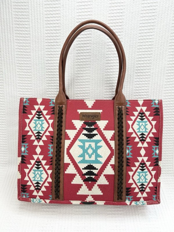 Wrangler Tote Southwestern Print Dual Sided Wide Canvas Tote 17″ x 5″ x 13″
