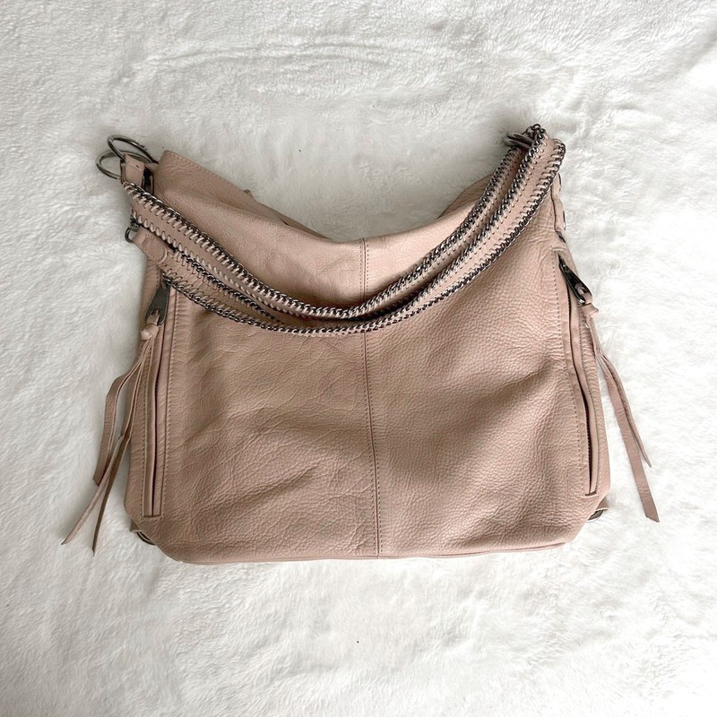 Joelle Hawkens Leather Shoulder Purse Bag Dust Pink With Silver Accents gallery