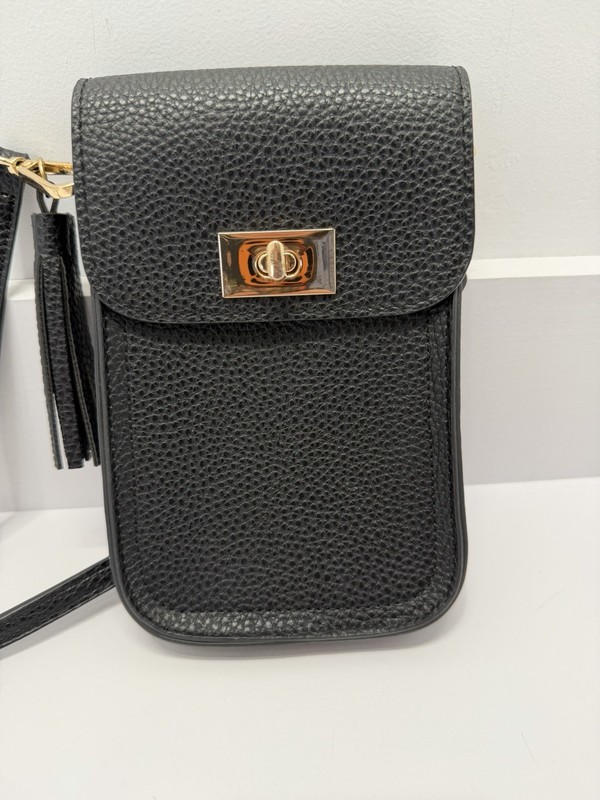 Mellow World Black Faux Leather Cell Phone Crossbody Purse