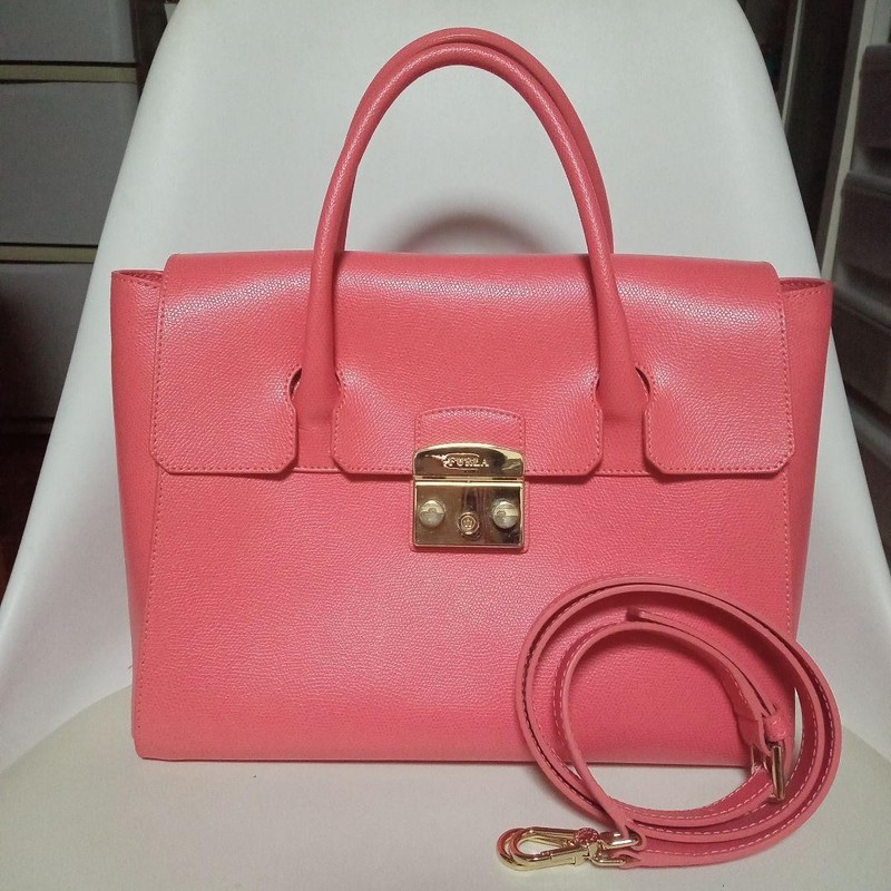 FURLA Metropolis All Leather Handbag 33x24x13 cm Adjustable Strap Genuine
