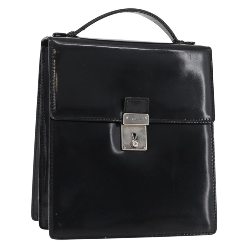 GUCCI Hand Bag Patent leather Black Silver 018 123 1003 Auth 138124
