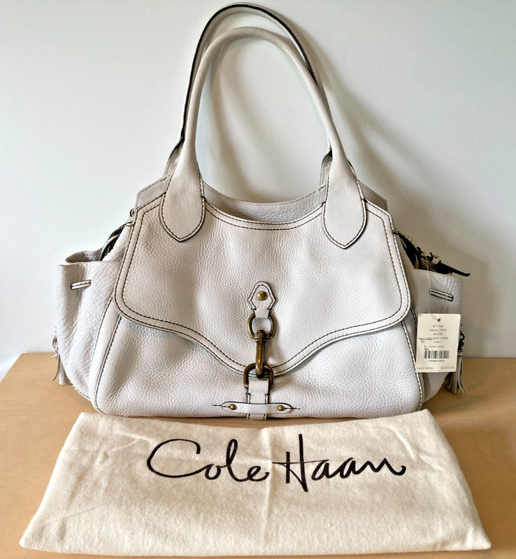 Cole Haan Village Collection Pebble Leather Shoulder Tote Bag White • NWT