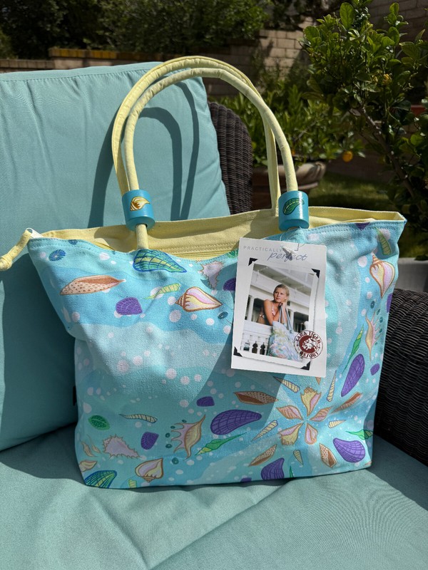 NWT Colorful Tara Tiger MEDIUM Beach Canvas Tote Bag 18X13X6 SHELL SWIRL