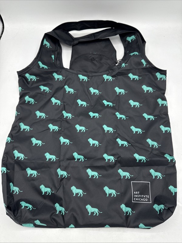 Art Institute Of Chicago Lion Tote Bag Foldable Teal Black gallery