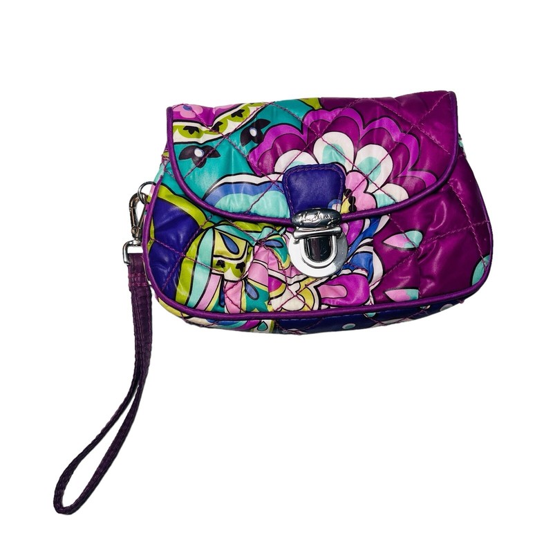 Vera Bradley Heather Paisley Pushlock Nylon Wristlet Clutch Bag Purple Teal gallery