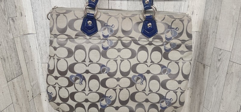 Auth COACH Poppy Signature Glam Tote 18711 Light gray Gray Navy Jacquard - gallery