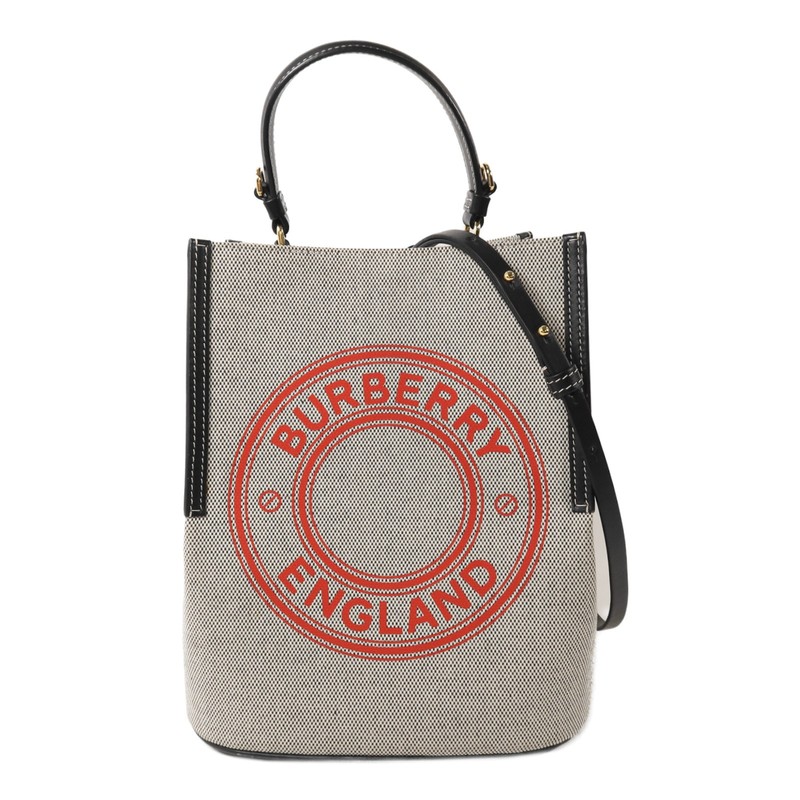 BURBERRY GHW Small Peggy Bucket Bag 2 Way Shoulder Bag TIVITP1262 Canvas Black
