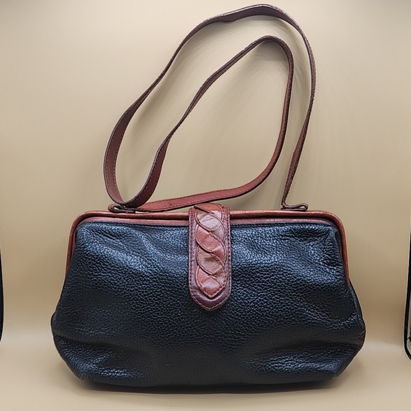 Vtg Leather Doctors Frame Purse Bag Pebble Blac Satchel Giani Bernini Wide Mouth