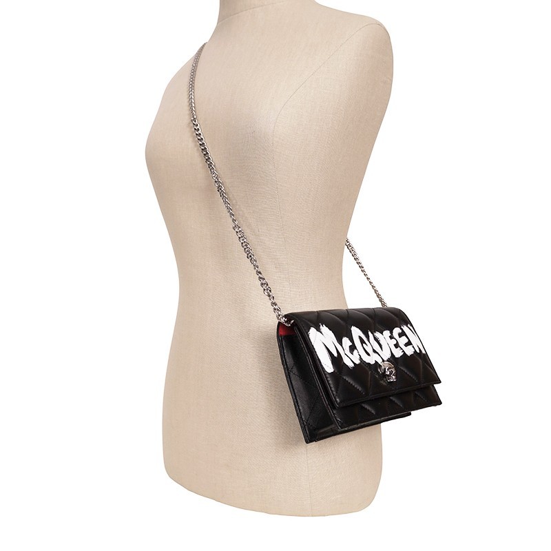 NEW $1290 ALEXANDER MCQUEEN Black GRAFFITI Quilted Leather SKULL Crossbody BAG gallery