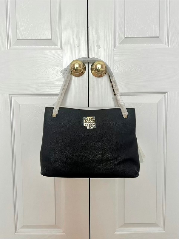Tory Burch Britten Triple Compartment Leather Tote in Black and Rolled Gold gallery