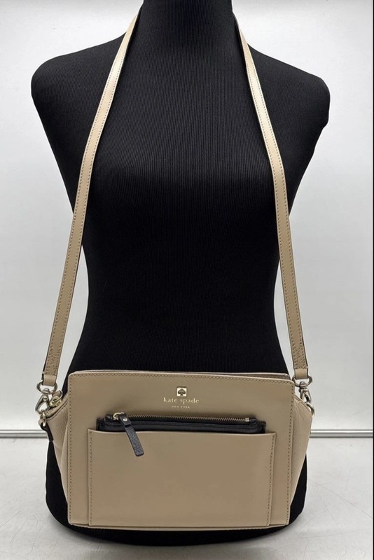 Kate Spade New York Women’s Beige Leather Adjustable Strap Crossbody Bag