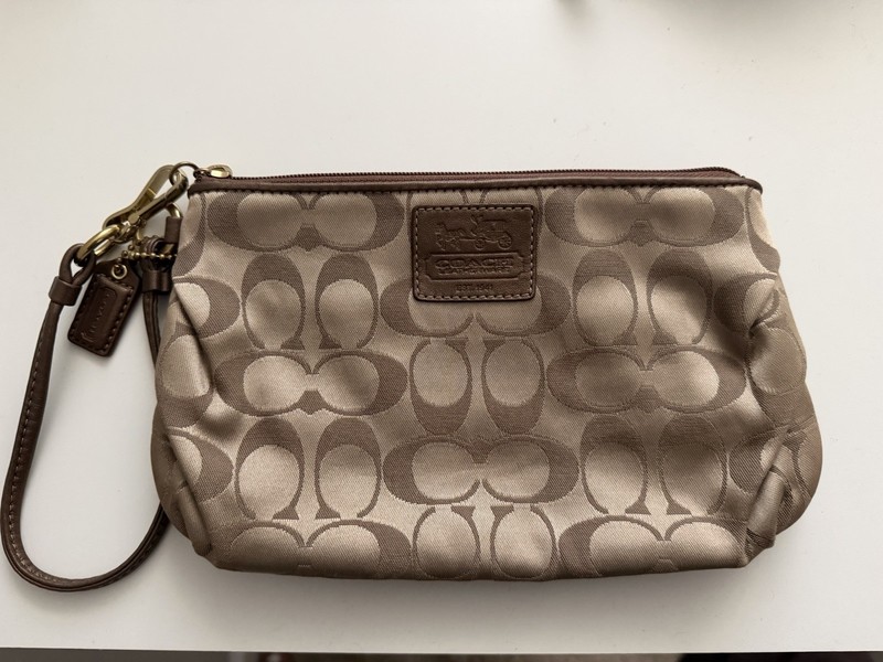 Taupe Coach Monogram Signature Wallet Wristlet Purse