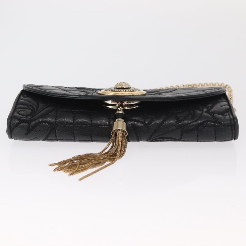 Gianni Versace Chain Wallet Leather Black Gold Auth 159344 gallery