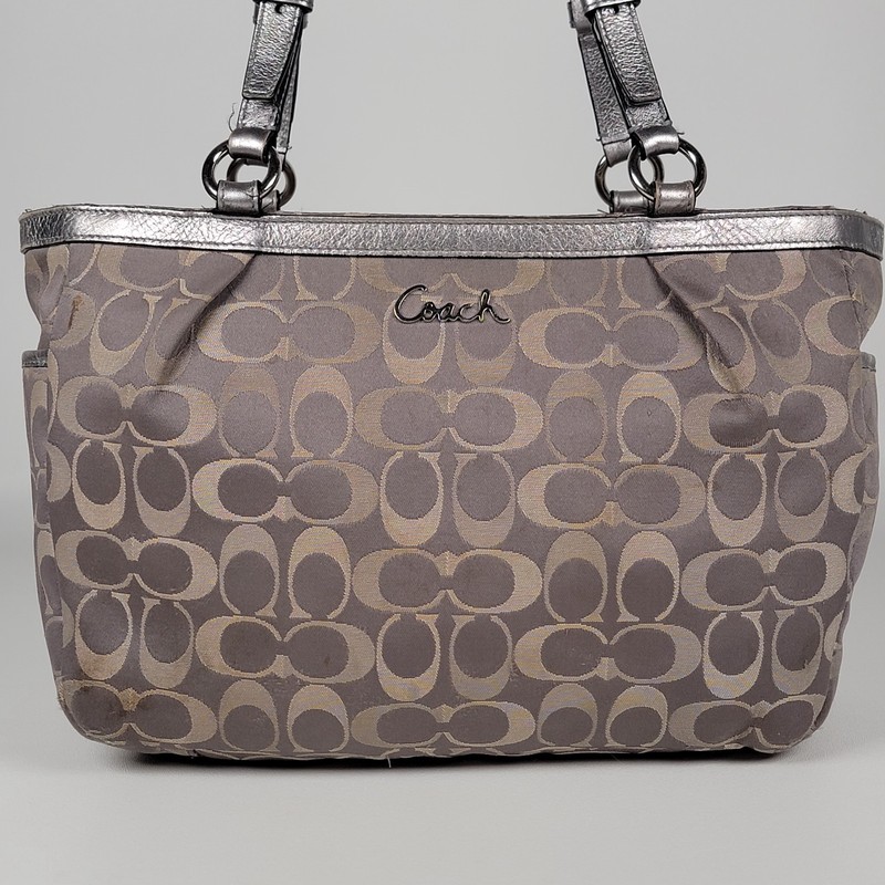 Coach Silver Metallic Signature Lurex East West Gallery Tote F1175- F17676 gallery