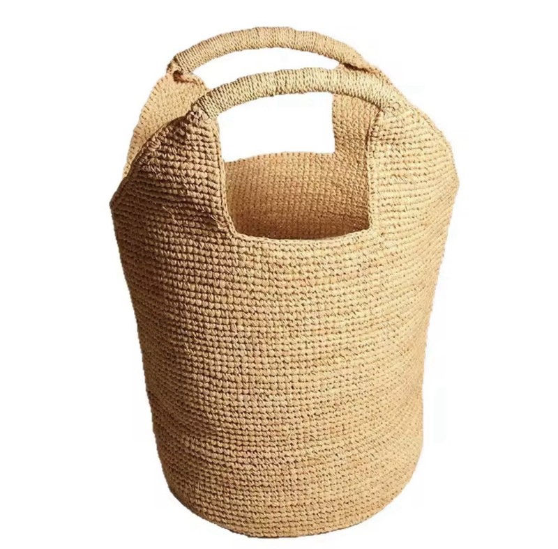 Handmade Raffia Straw Tote Bucket Bag Natural Woven Beach Boho Shopper Purse