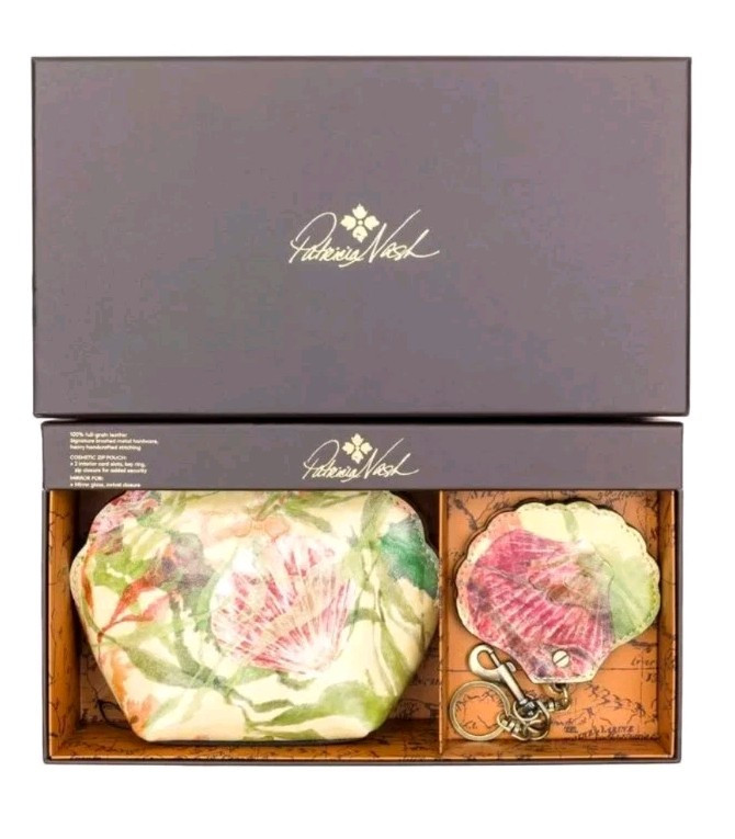 Patricia Nash Bellisara Leather Zip-Pouch & Lilla Mirror FOB Gift Set – Seashell