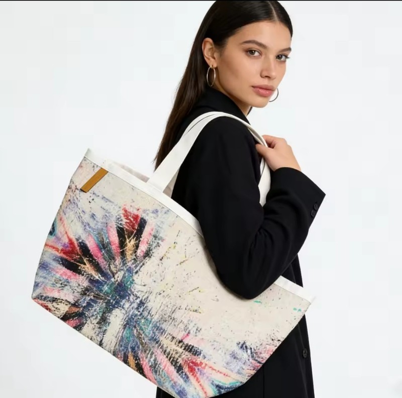 Desigual Lavender Merida Canvas Tote Bag Abstract Kaleidoscope Shophouse Pouch