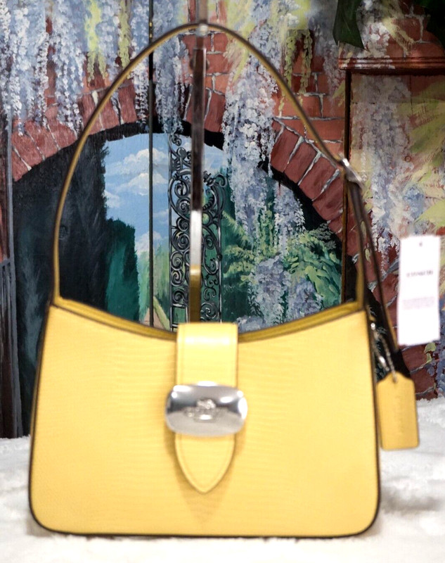 NWT Coach Eliza Shoulder Bag CR107 In HAY Yellow Lizard Embossed Leather Silver gallery
