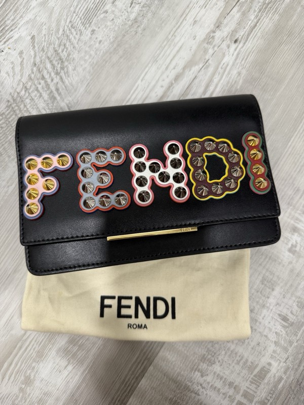 Fendi Studded Logo Leather Wallet On Chain