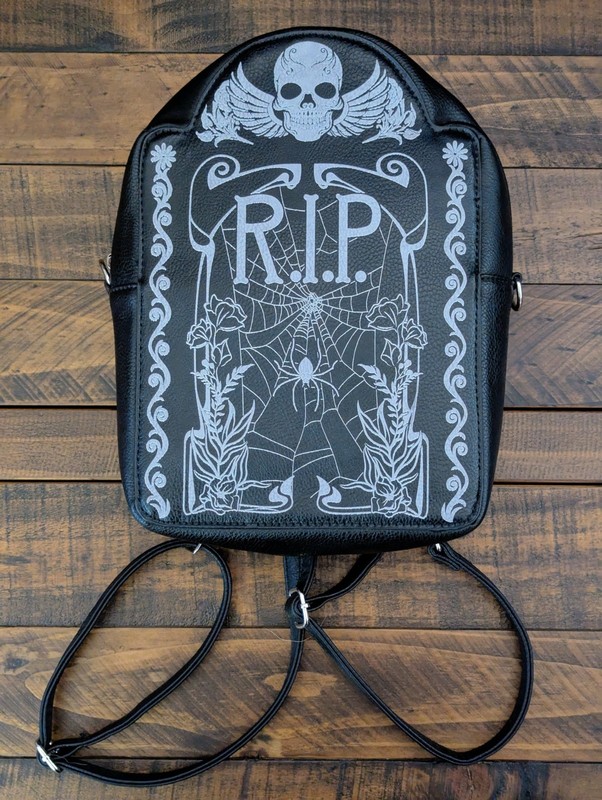 Black Tombstone Glow In The Dark Mini Convertible Backpack Crossbody Comeco