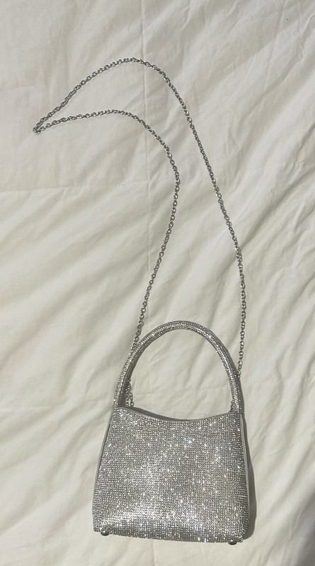 Silver Rhinestone Glam Purse w/Silver Rolo Chain