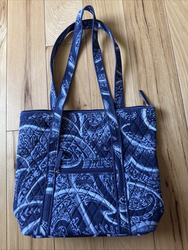 Vera Bradley Iconic Vera Tote Indio Blue Floral Quilted Tote Bag