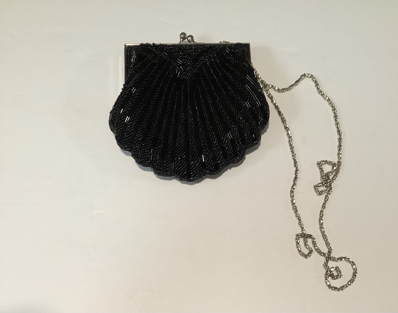 Black Beaded Shoulder Chain Strap Mini Bag 6×5 1/2 inches