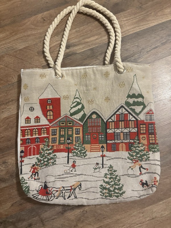 Christmas Themed Tapestry Tote Bag With Twisted Rope Handles