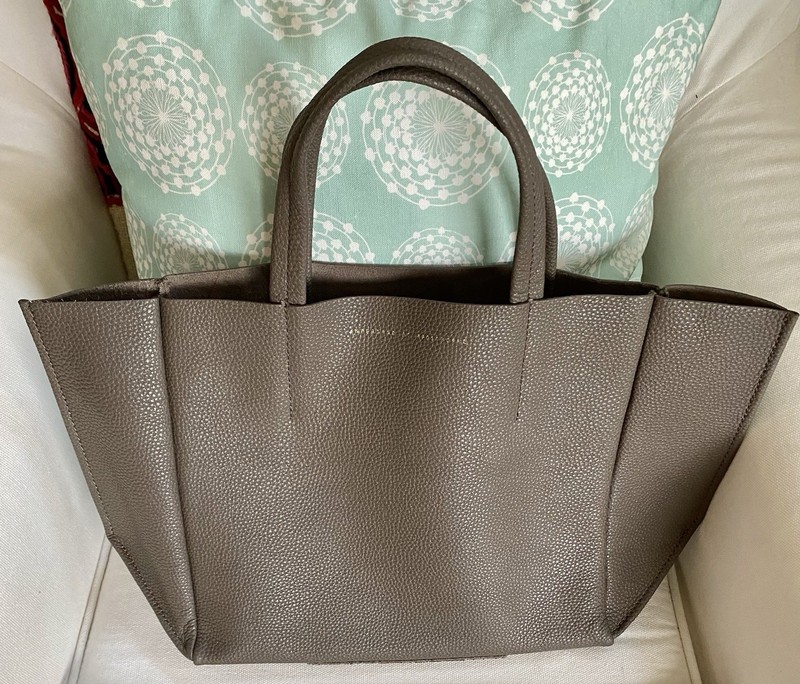 Ampersand As Apostrophe Pewter Soft Half Tote Pebbled Leather