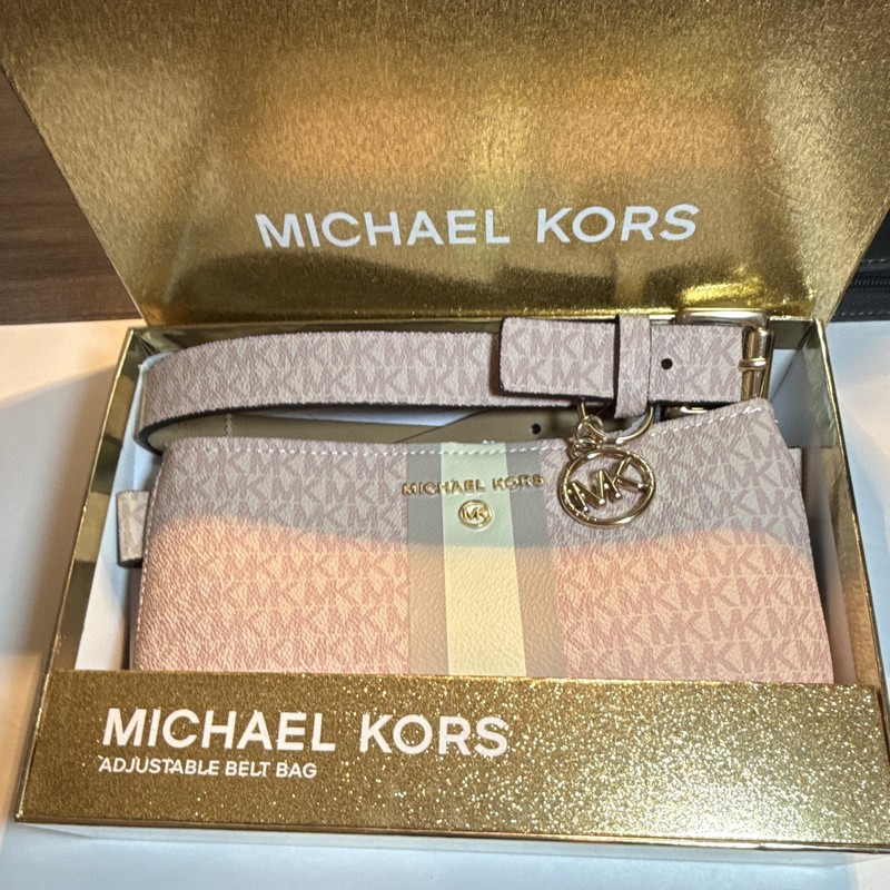Michael Kors Women’s Small Pink Logo Zip Belt Bag Adjustable Strap w/ Box