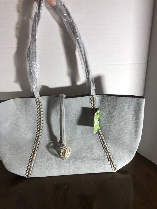 Badgley Mischka Decorative Chain Tote In Light Grey 18” x 11” X 4”