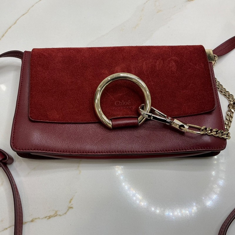 Chloe Auth Small Faye PLUM Leather Suede Chain Crossbody Clutch