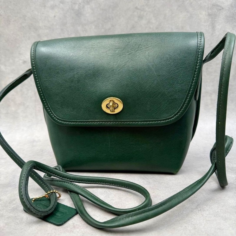 COACH 337 QUINCY Green Leather Turn Lock Crossbody Shoulder Bag Used Vintage