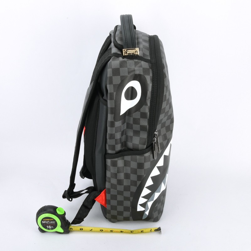 Sprayground Shark Lights Out Effect Leather Backpack Unisex Plaid Black Gray gallery