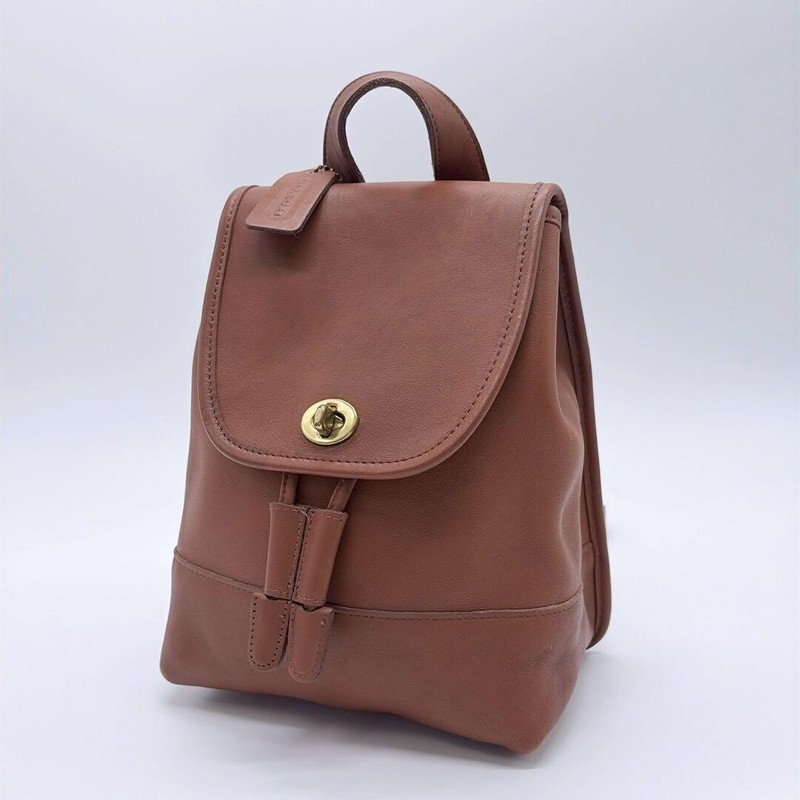 COACH 9960 Mini Backpack Turn Lock Glove Tan Leather Brown Women’s USA Auth