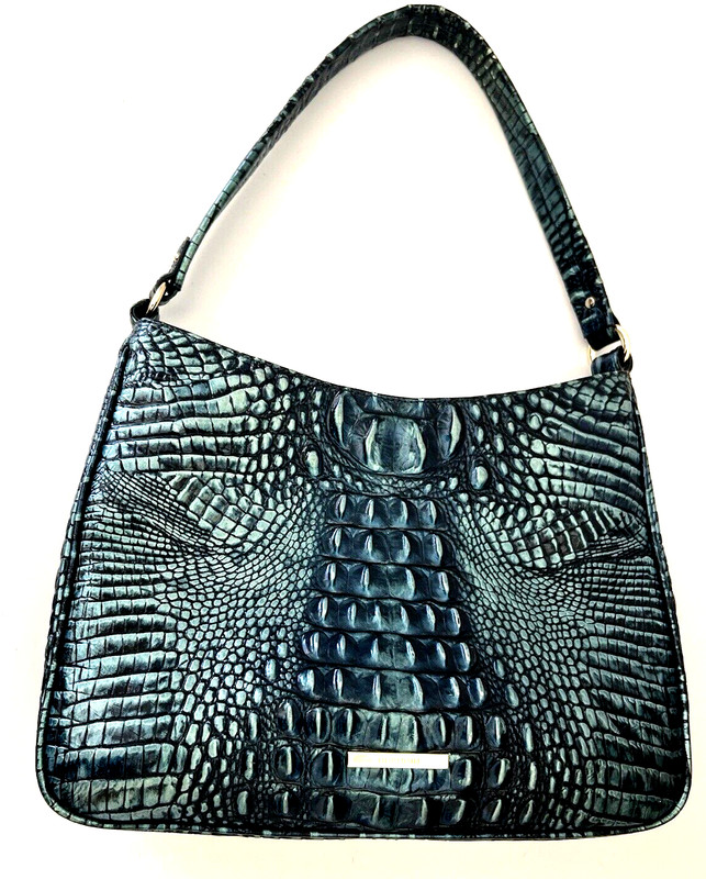 BRAHMIN NOELLE Verdigris Melbourne Croc Embossed Leather Shoulder Handbag HOBO gallery