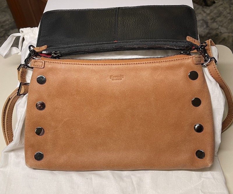 NEW Hammitt NATHAN Convertible Bag-2 In 1 Gunmetal Hardware In Saddle/Black RARE gallery