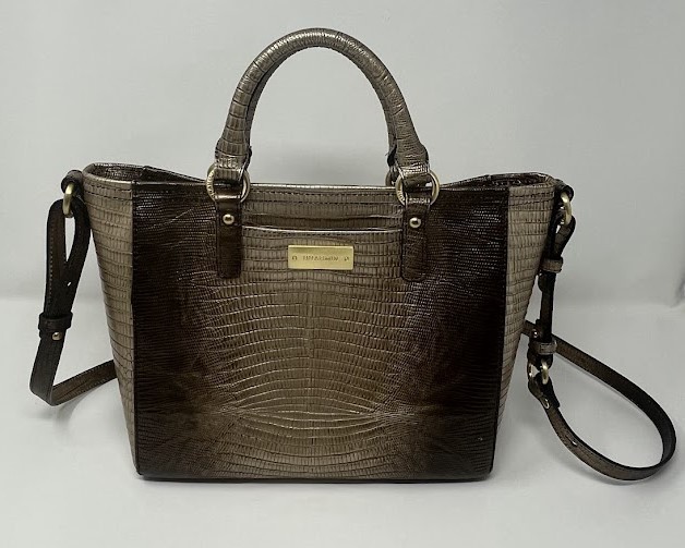 Brahmin Mini Arno Tote in Sable Lizard Brown and Gold with Crossbody Strap