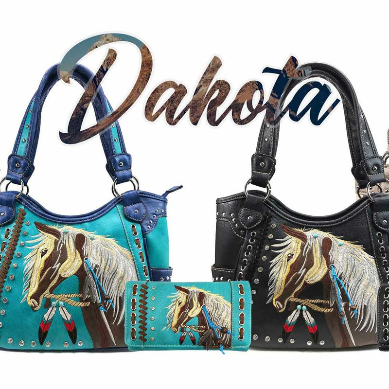 Zelris Women Western Country Dakota Horse Pony Concealed Tote Purse Wallet Set