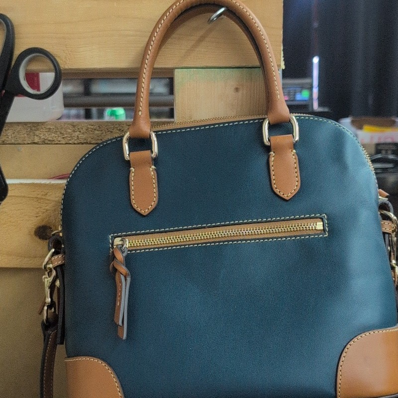 Dooney & Bourke Blue/Brown Medium Satchel Zip w/ Detachable Strap Outer Pockets gallery