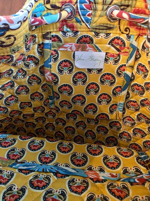 Vera Bradley Provencal Drawstring Backpack Yellow Quilted Retired Coastal Artsy gallery