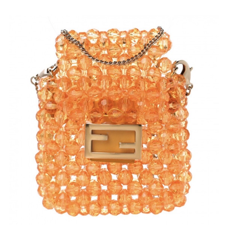 NWT Fendi Beaded Pico Baguette Yellow Soft Gold Leather AirPod