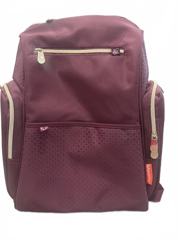 Fisher Price Diaper Bag Backpack Burgundy With Changing Pad Insulated Pockets