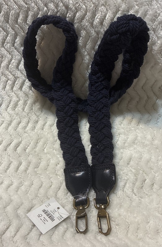 J Crew~Navy~Braided~Cotton~Shoulder Bag Strap~Leather Tabs~AZ280~One Size~NWT