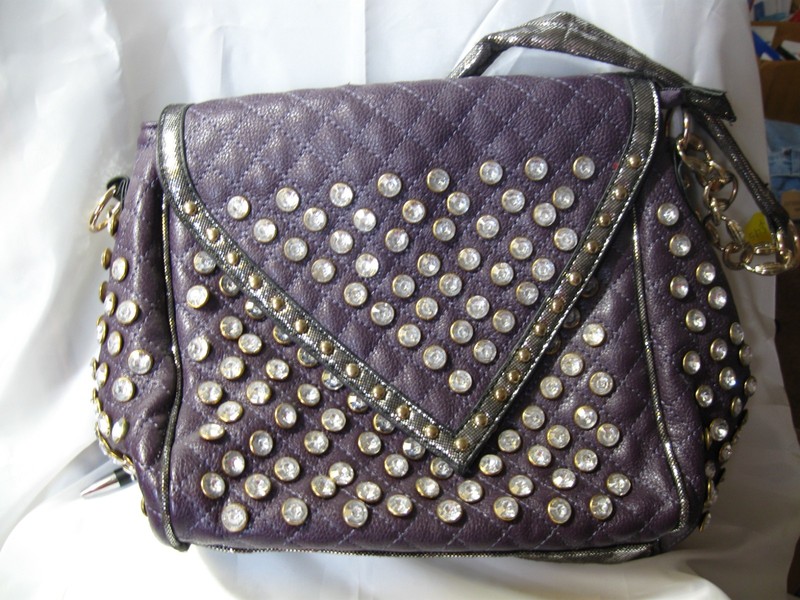 shoulder bag extra strap rhinestones zippers pockets 10″Tx11″L NEW