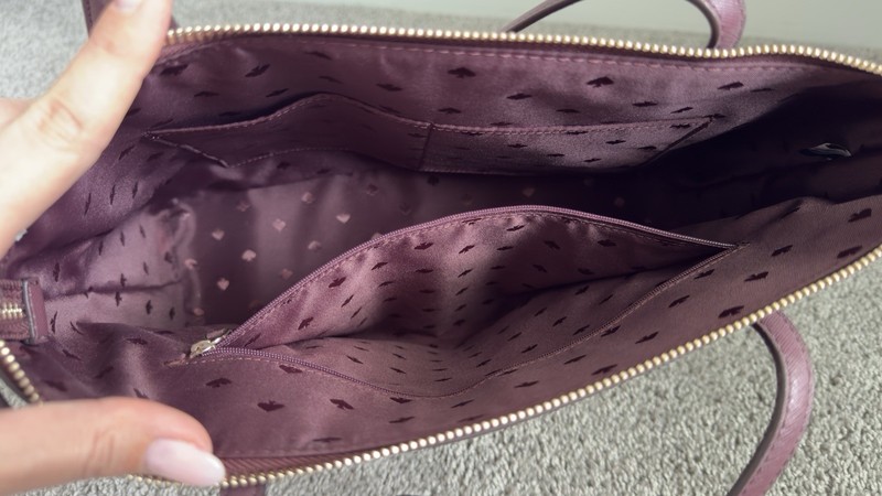 kate spade new york Burgundy Glitter Tote Shoulder Bag Zip Top, Inner Pockets gallery