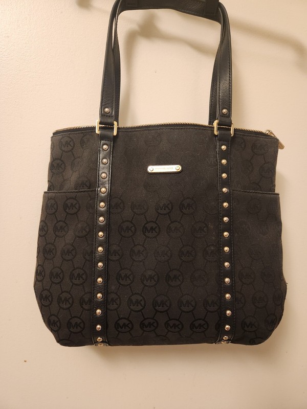 MICHAEL KORS Handbag Black Canvas Signature 14″x12″x3″ 2 handles