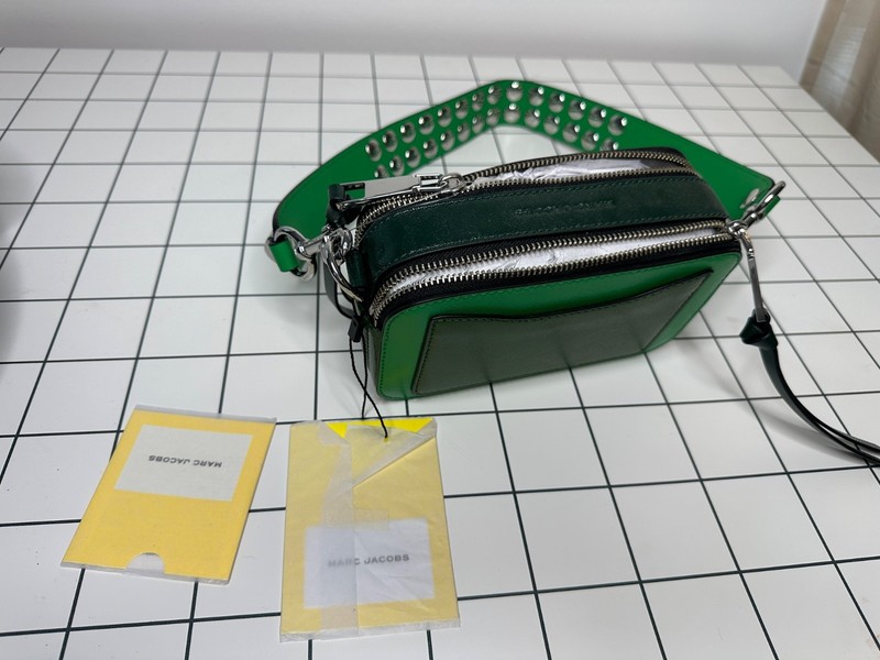 NEW MARC JACOBS Snapshot Stud Saffiano Leather Shoulder Bag Green (MSRP $395) gallery