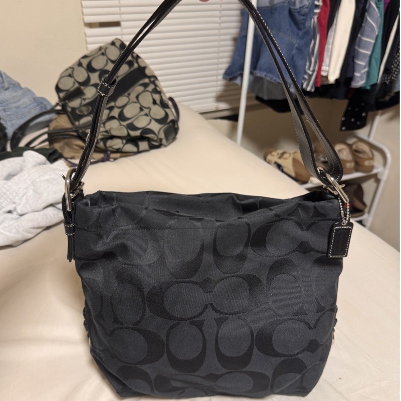 Coach Signature C Black Jacquard Hobo Shoulder Bag F15067 Adjustable Strap